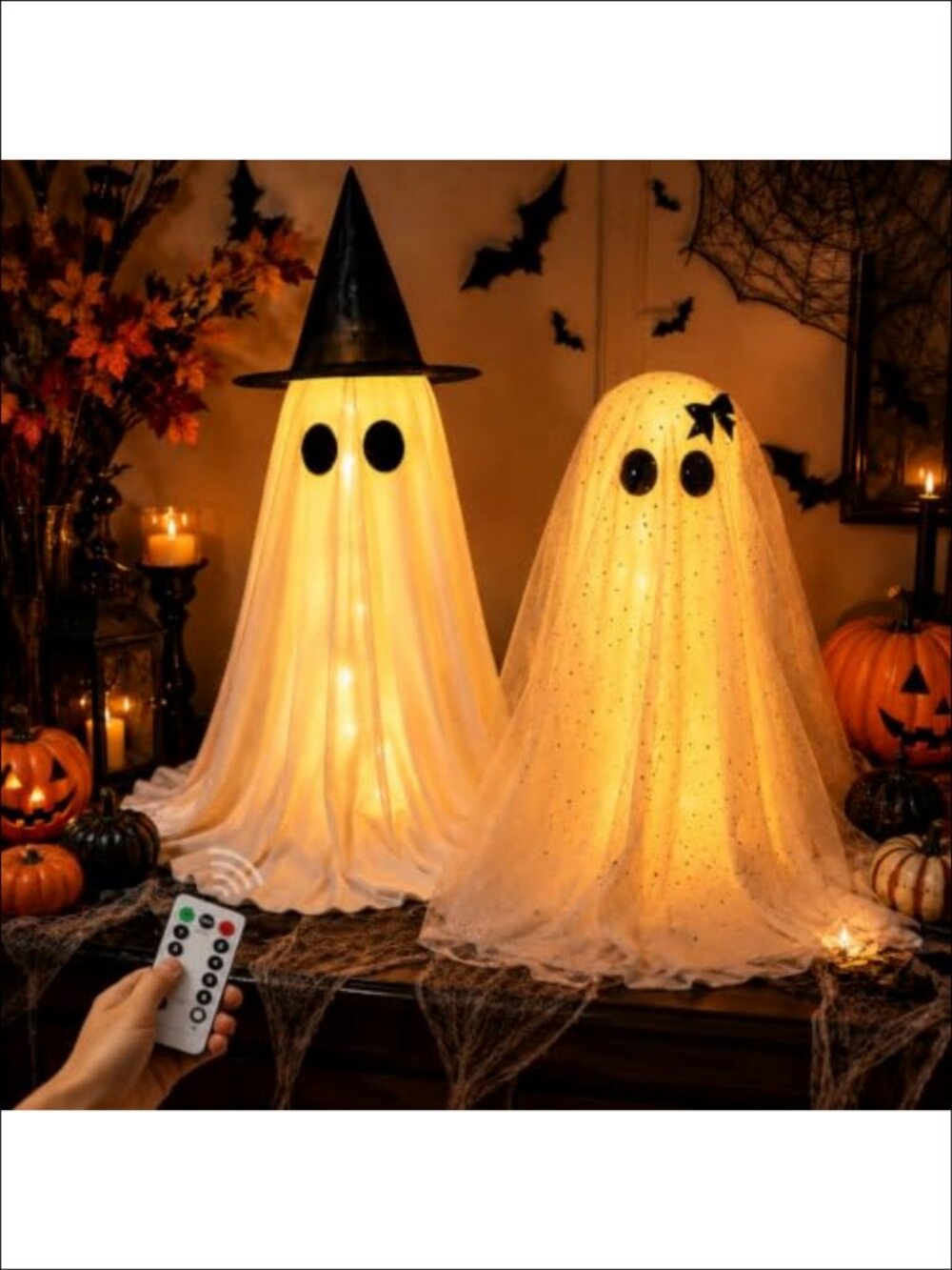2 Pack Lighted Halloween Ghost Decorations Remote Control Timer 8 Modes Battery